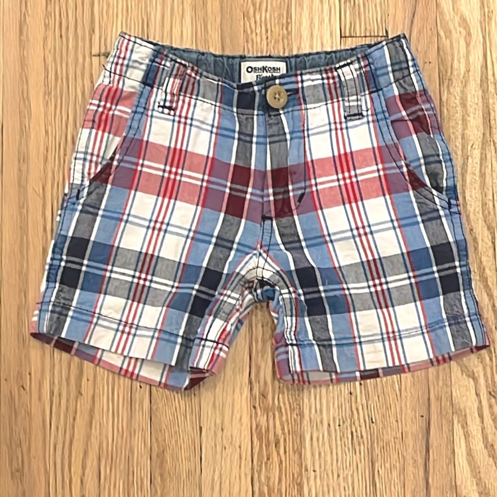 2/$15 Oshkosh B’gosh 2T red, white & blue plaid cotton adjustable waist shorts